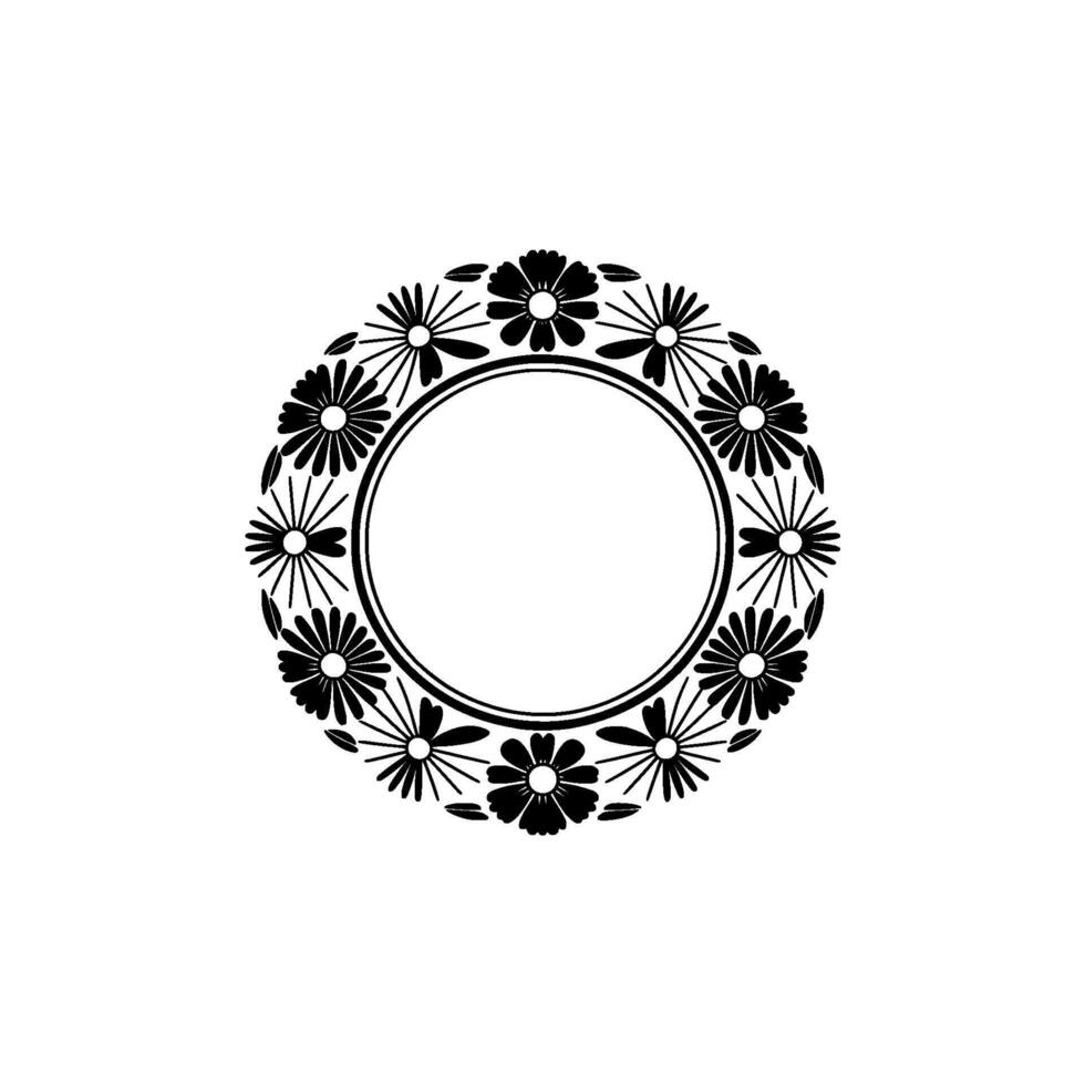 Floral Frame Template Black White Circular on White vector