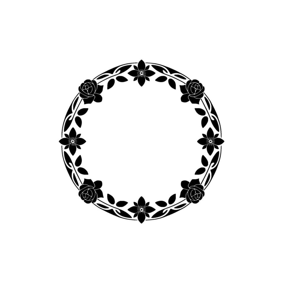 Elegant Black Floral Wreath on Cream Background, Circle vector