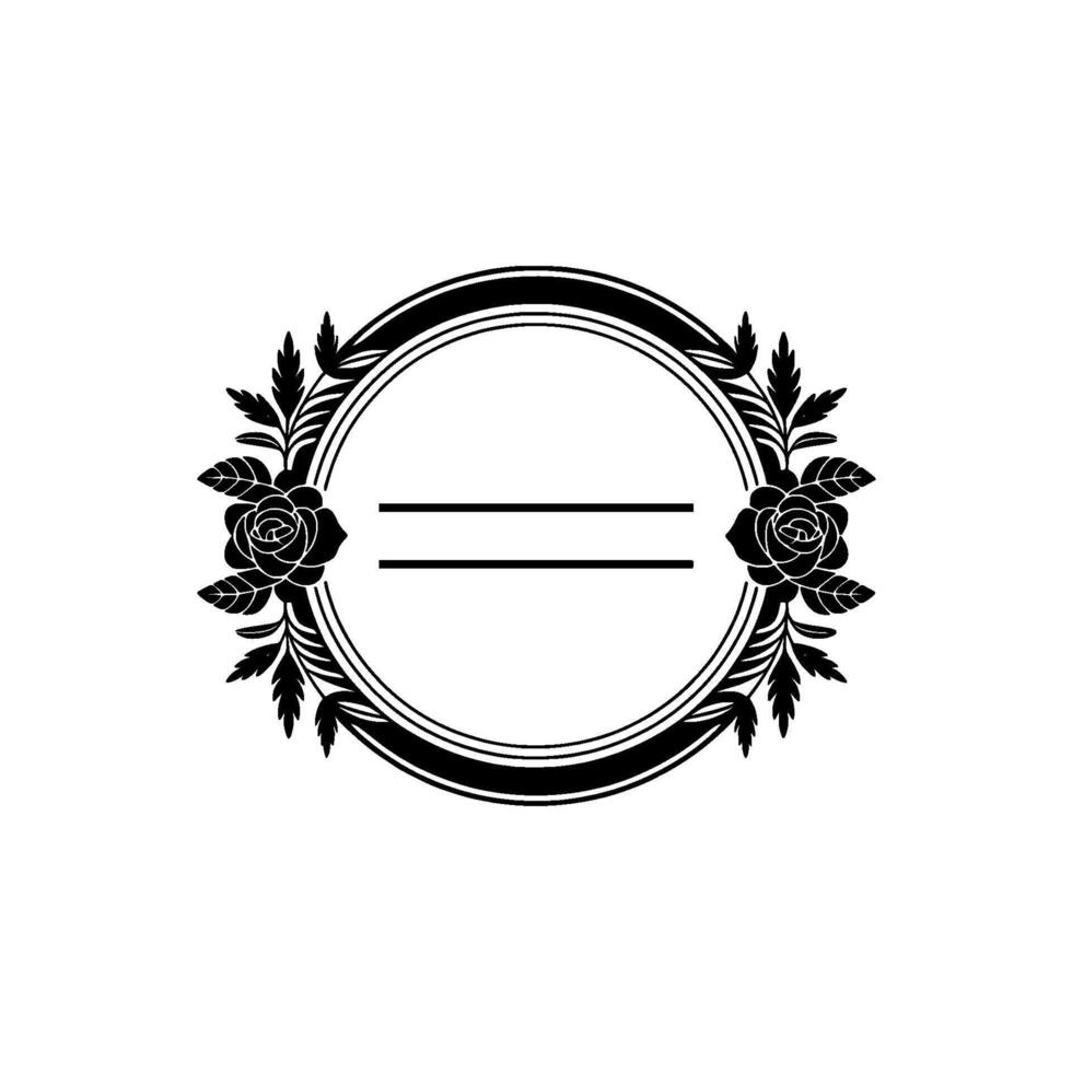 Elegant Floral Oval Frame with Lines for Text, Black White Illustration vector