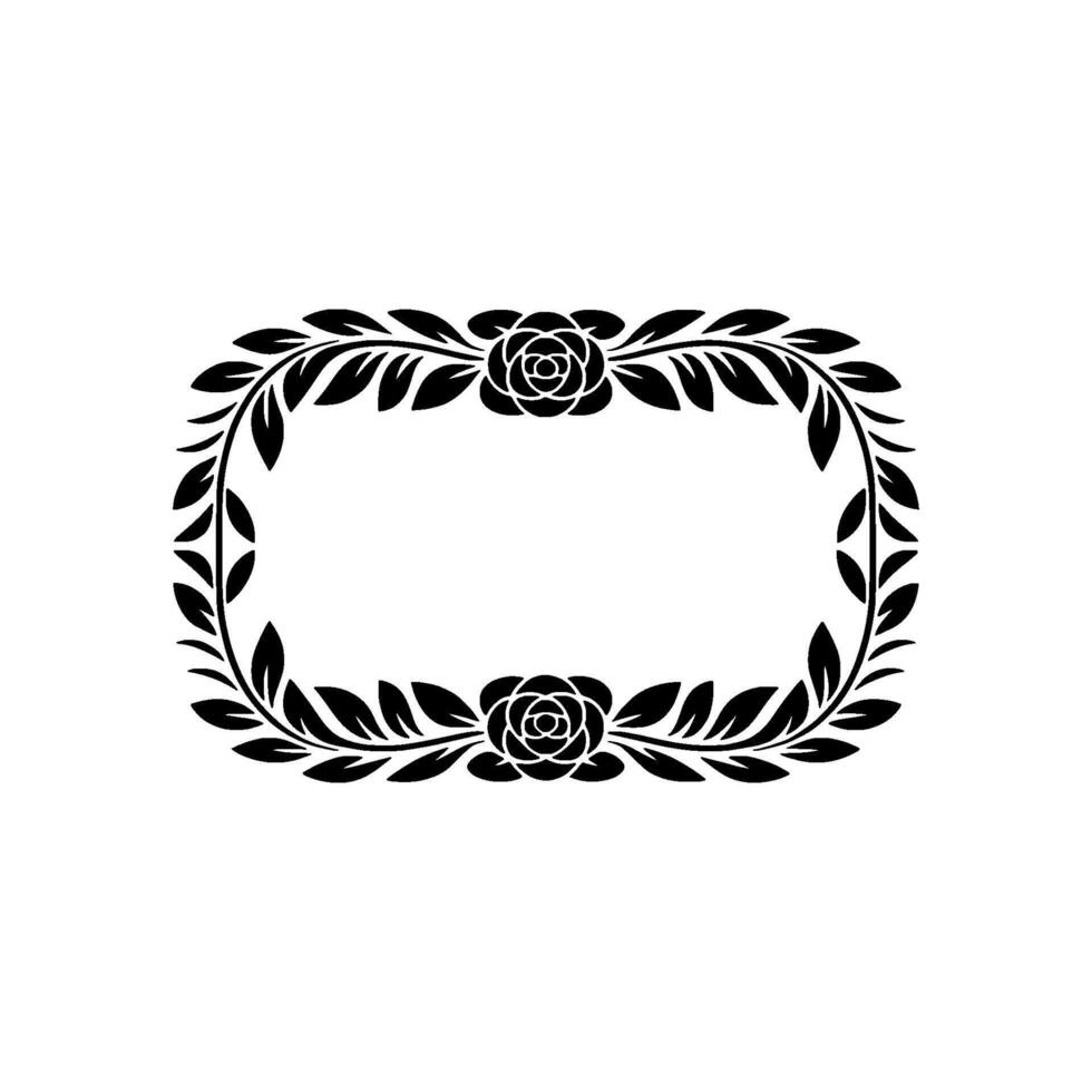 Elegant Floral Frame Black Leaves and Roses on White, Wedding Decor vector