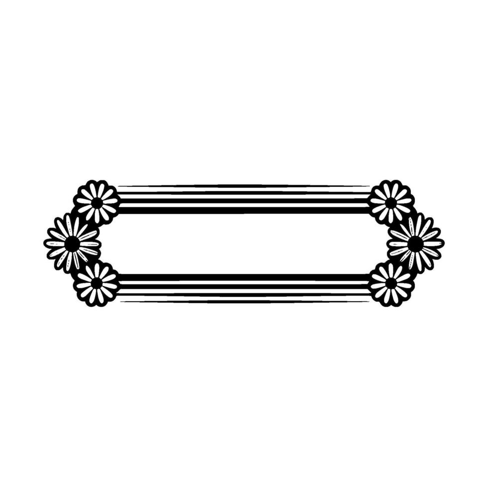 Floral Frame with Black Stripes on White Background vector