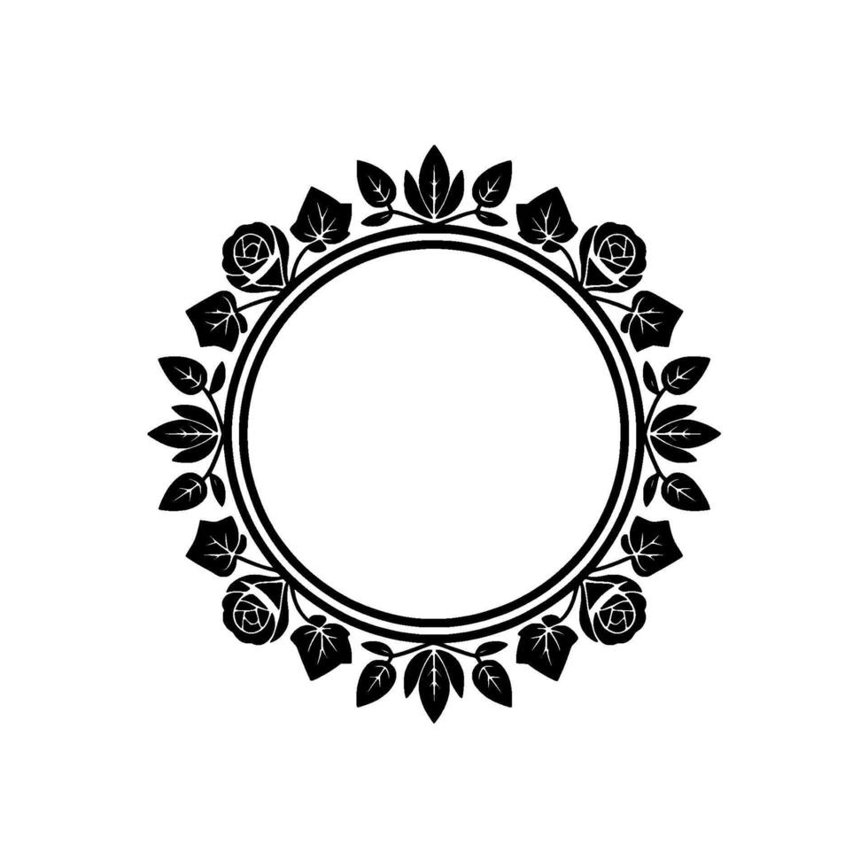 Elegant Floral Circle Frame Black White , Wedding Invitation Element vector