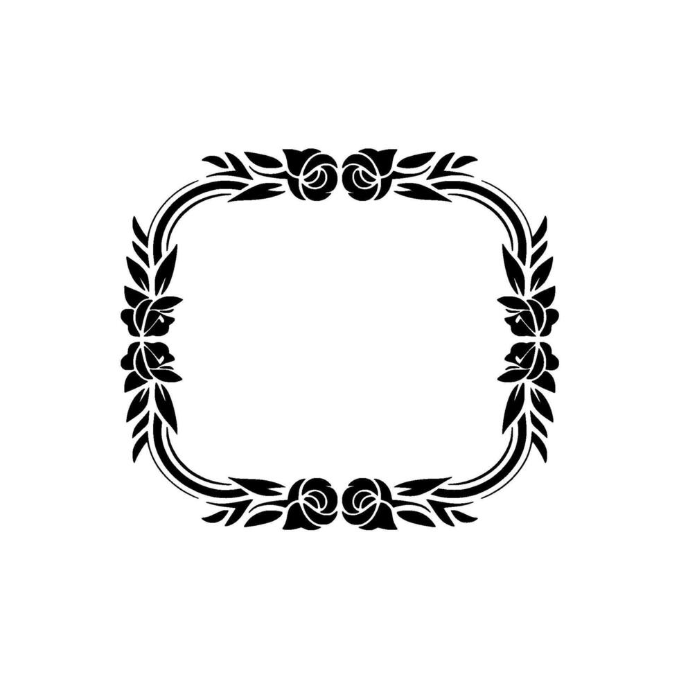 Elegant Black Floral Frame on White Background, Roses vector