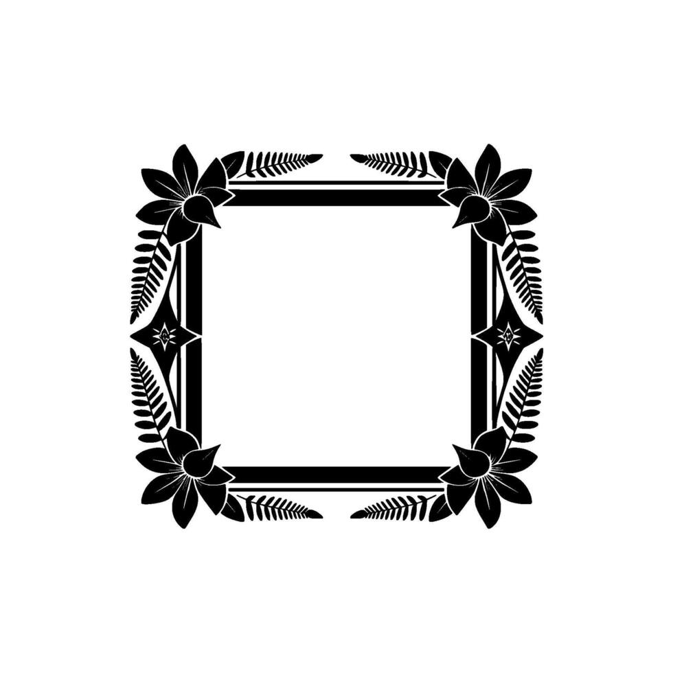Elegant Floral Frame, Black and White, Square Border vector