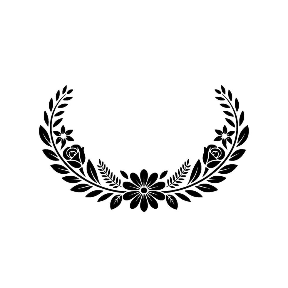 Minimalist Floral Wreath Black White Elegant vector
