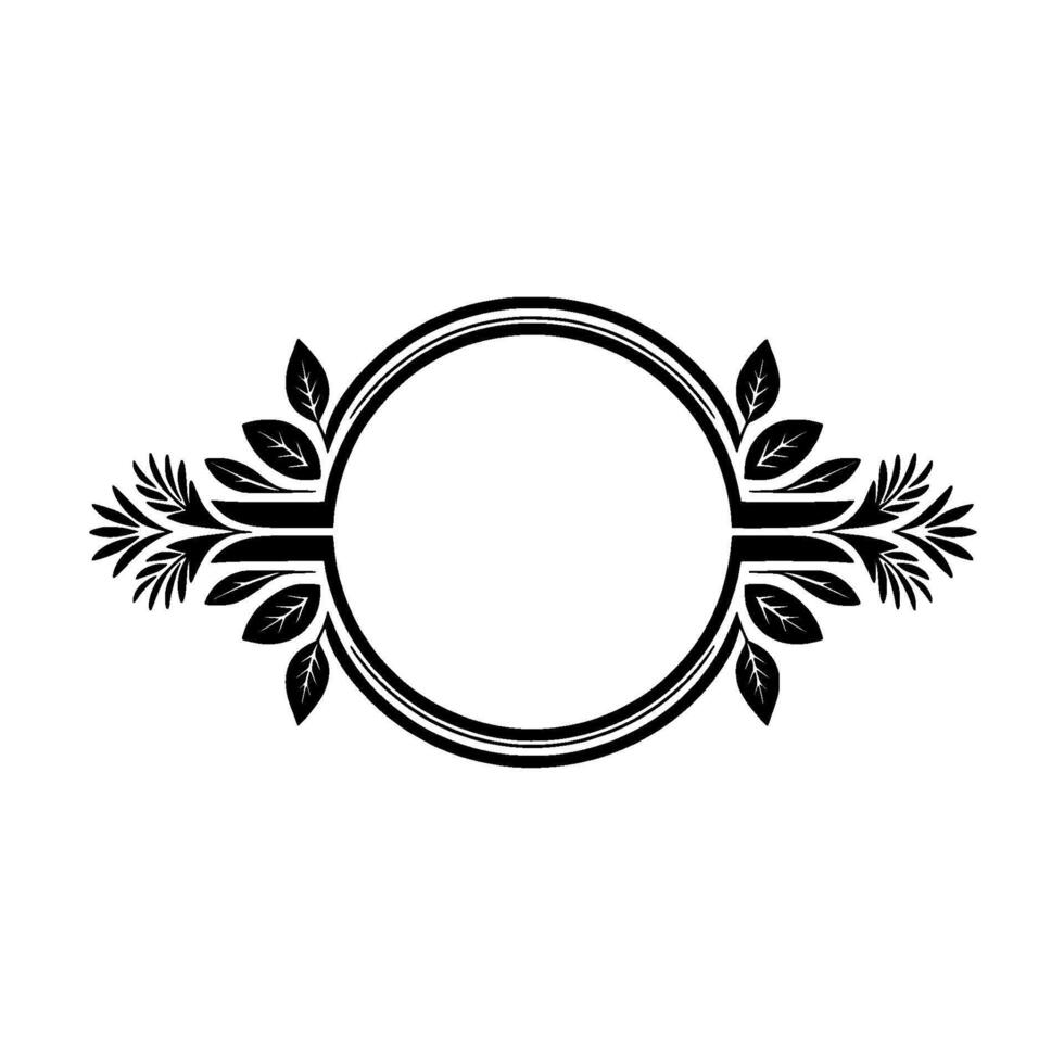 Elegant Black White Floral Circle Frame, Minimalist, Leaves vector