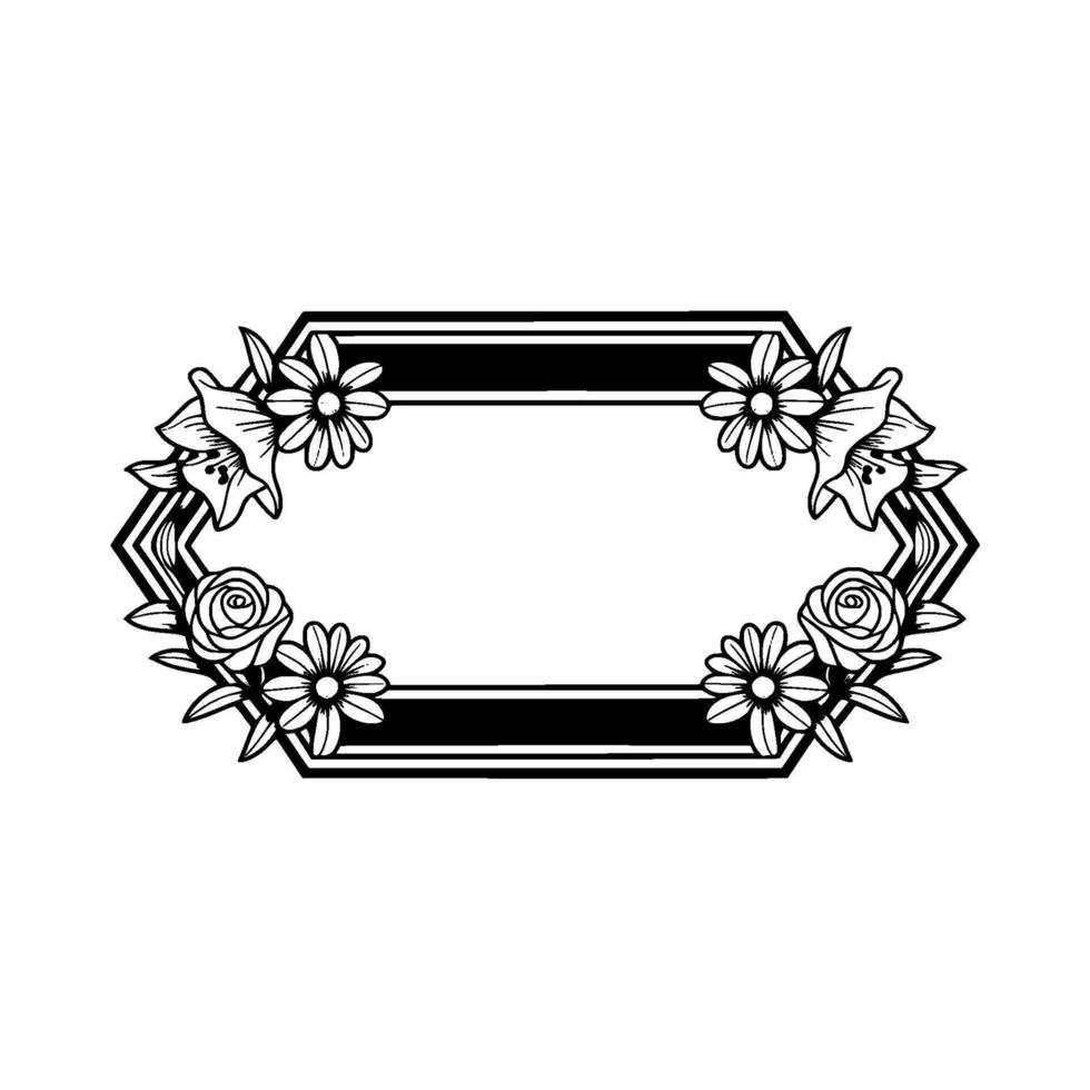 Elegant Floral Frame with Black and White, Flowers vector