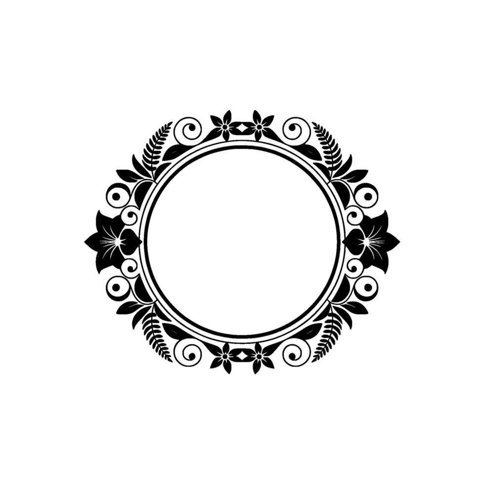 Elegant Black Floral Circle Frame on White Background, Element vector