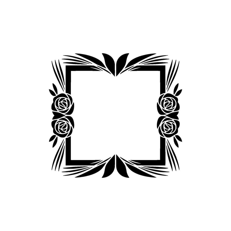 Elegant Black Floral Frame on White Background - Roses vector