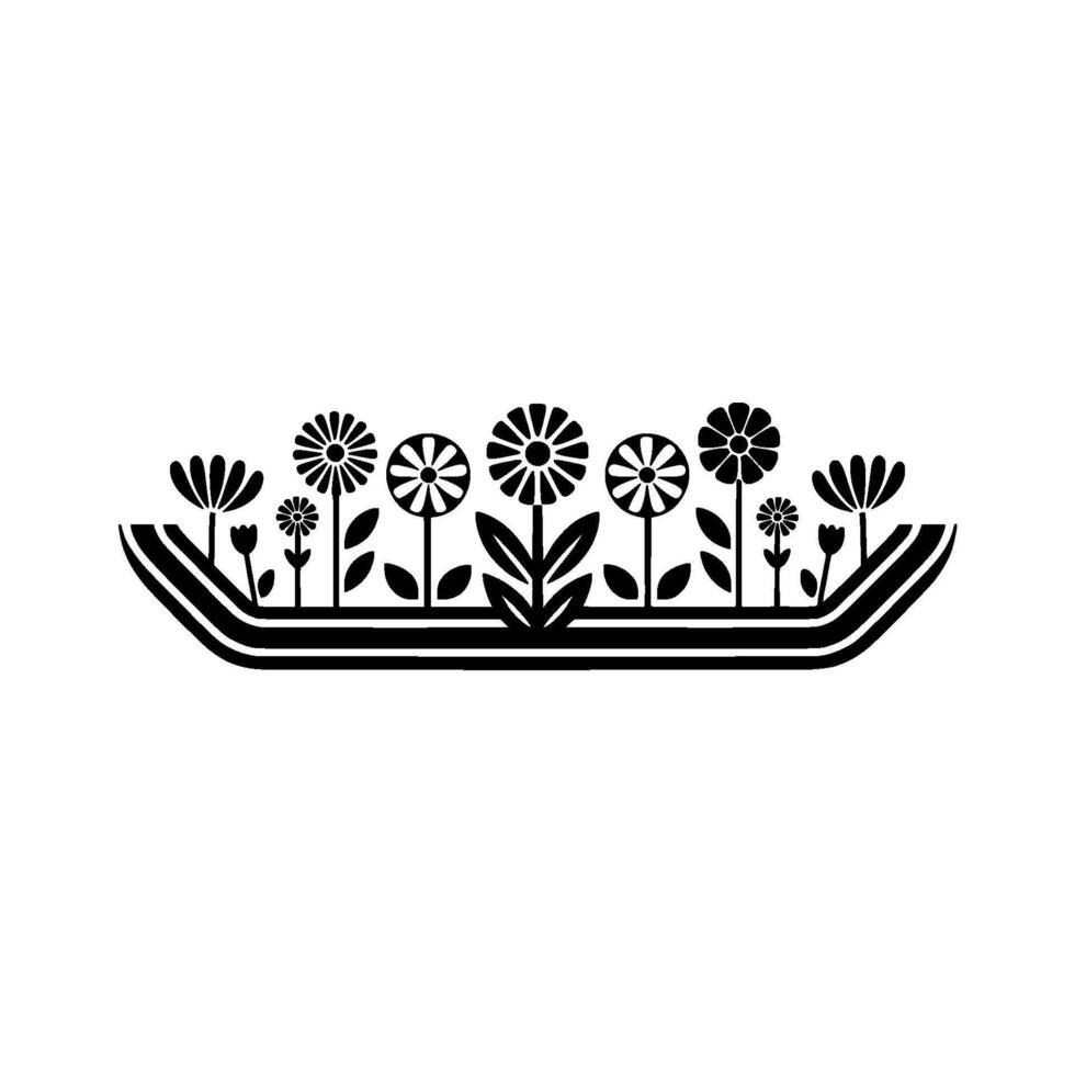 Minimalist Floral Illustration Black and White Flowers in a Row vector