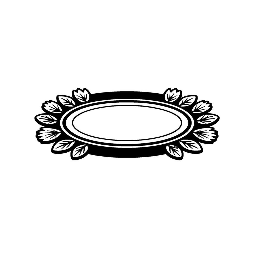 Floral Oval Emblem in Grayscale Vintage Border vector