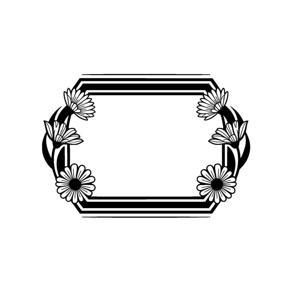 Floral Frame, Black and White, Decorative Border , Minimalist Style vector