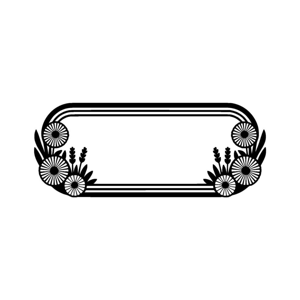 Floral Rectangular Frame, Art Deco Inspired, Black White vector