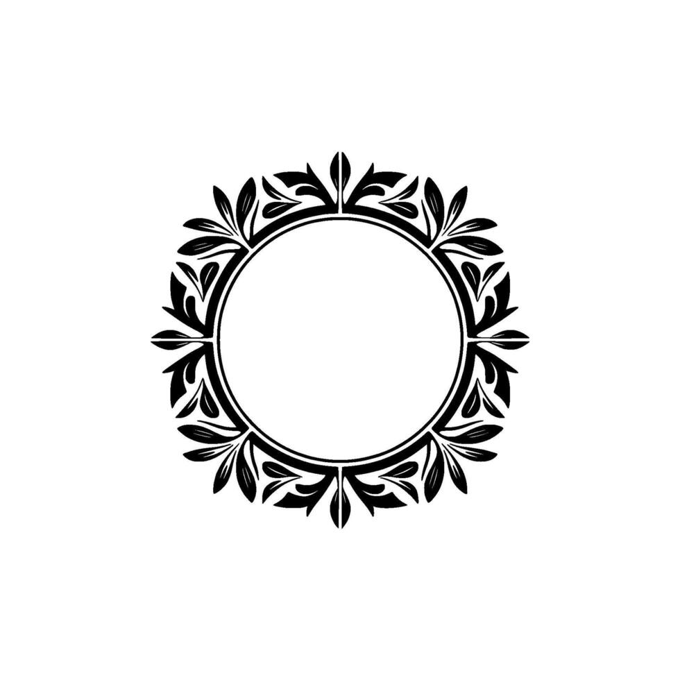 Elegant Black Floral Circular Frame on White Background, Circle vector