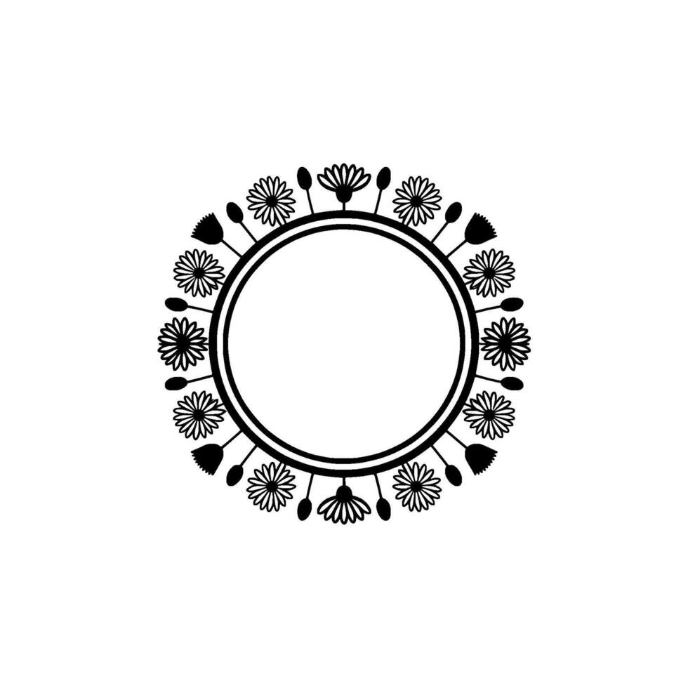 Minimalist Floral Frame - Black and White, Circular Border vector