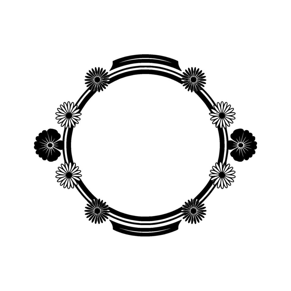 Elegant Black and White Floral Circle Frame, Invitation vector
