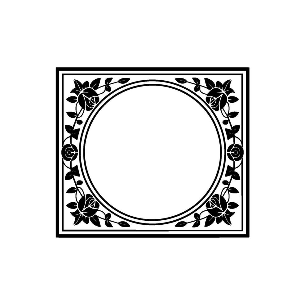 Elegant Floral Frame - Black Roses on White Background vector