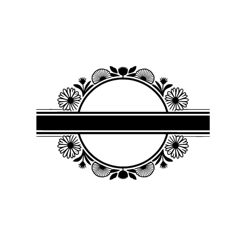Elegant Floral Frame with Blank Space, Black and White, Border vector