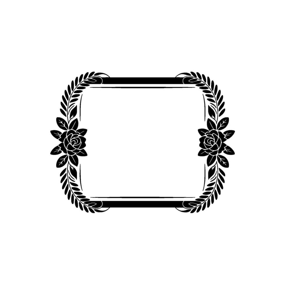 Elegant Floral Frame Black Roses Leaves on White, Decorative Border vector