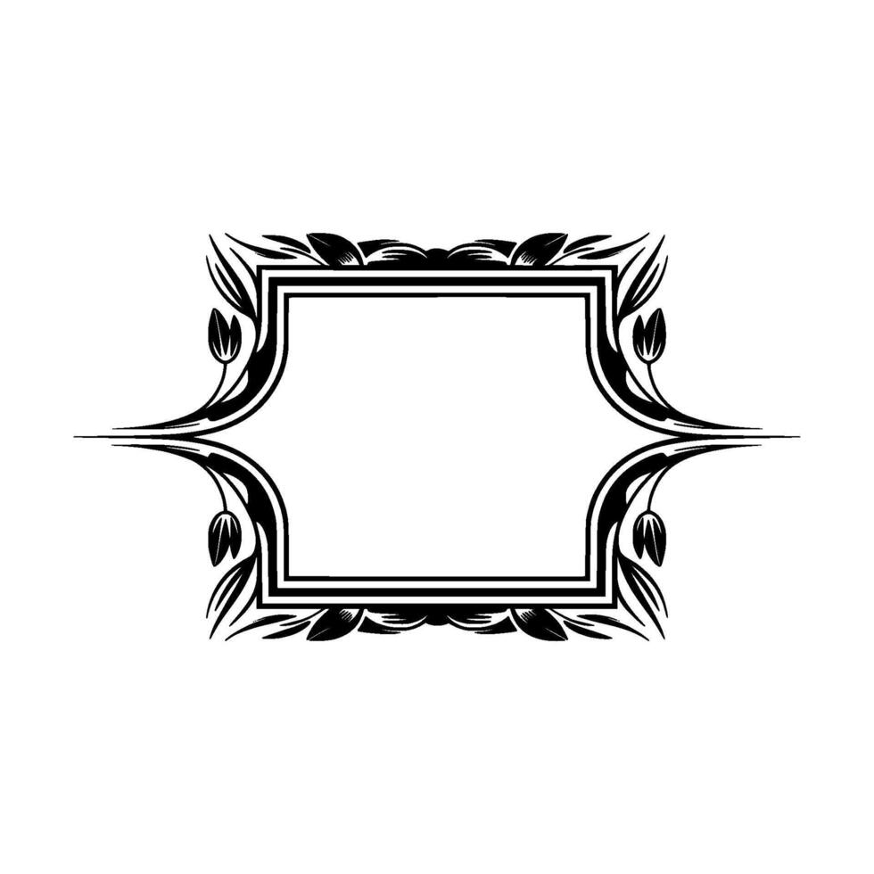 Elegant Black White Floral Frame, Minimalist Decorative vector
