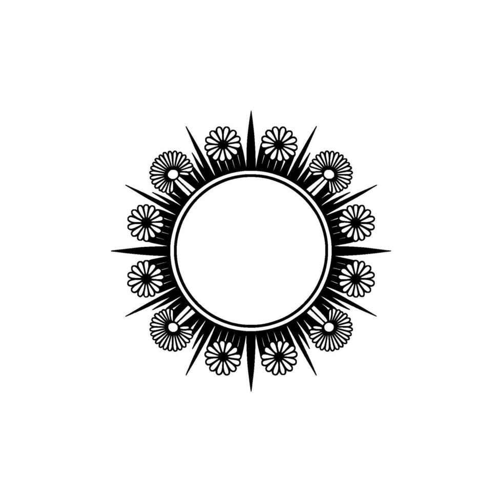 Floral Circle Frame, Elegant Black and White , Minimalist Style vector
