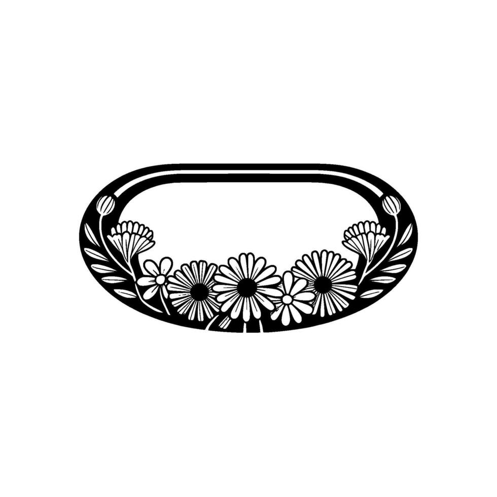 Elegant Floral Oval Frame in Black White - Flowers vector
