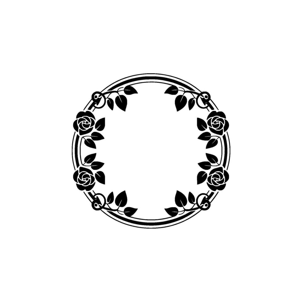 Elegant Floral Circle Frame in Black and White - Floral frame vector