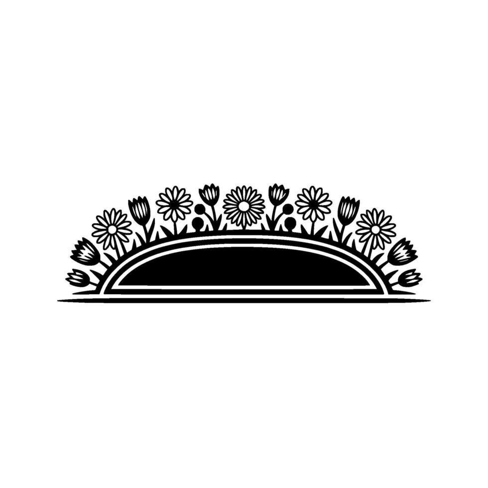 Floral Semi-Circle Frame Black White for Invitations, Logos vector