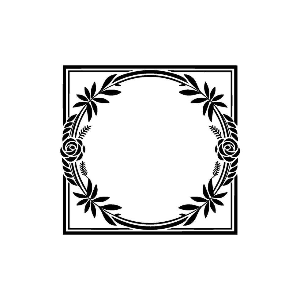 Elegant Black White Floral Frame, Decorative Border , Minimalist vector