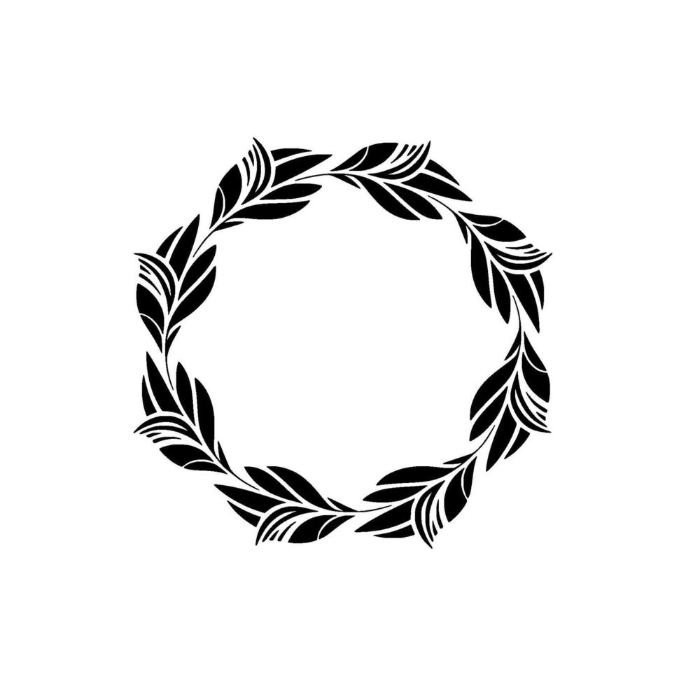 Minimalist Black Leaf Wreath on White Background - Elegant Floral vector
