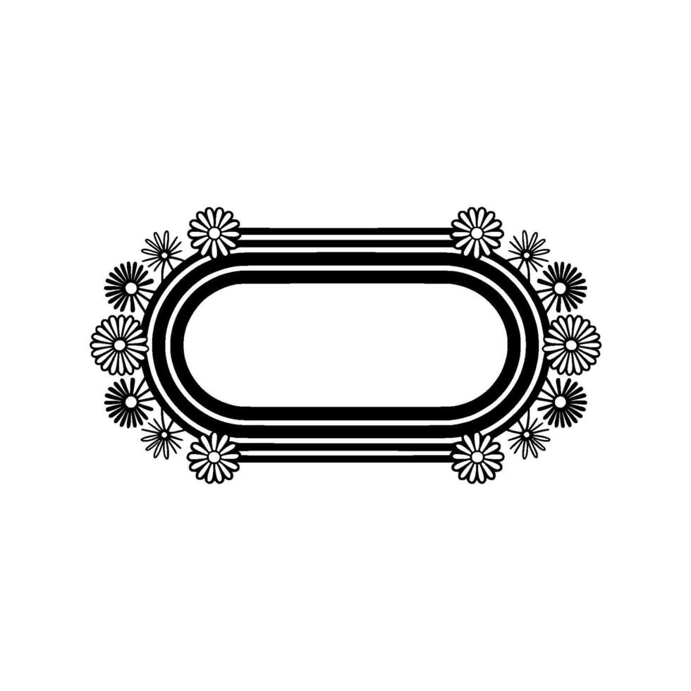 Floral Oval Frame Black and White, Minimalist, Retro vector