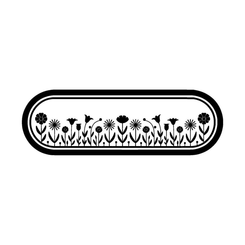Minimalist Floral Border Silhouetted Flowers in a Rounded Rectangle vector