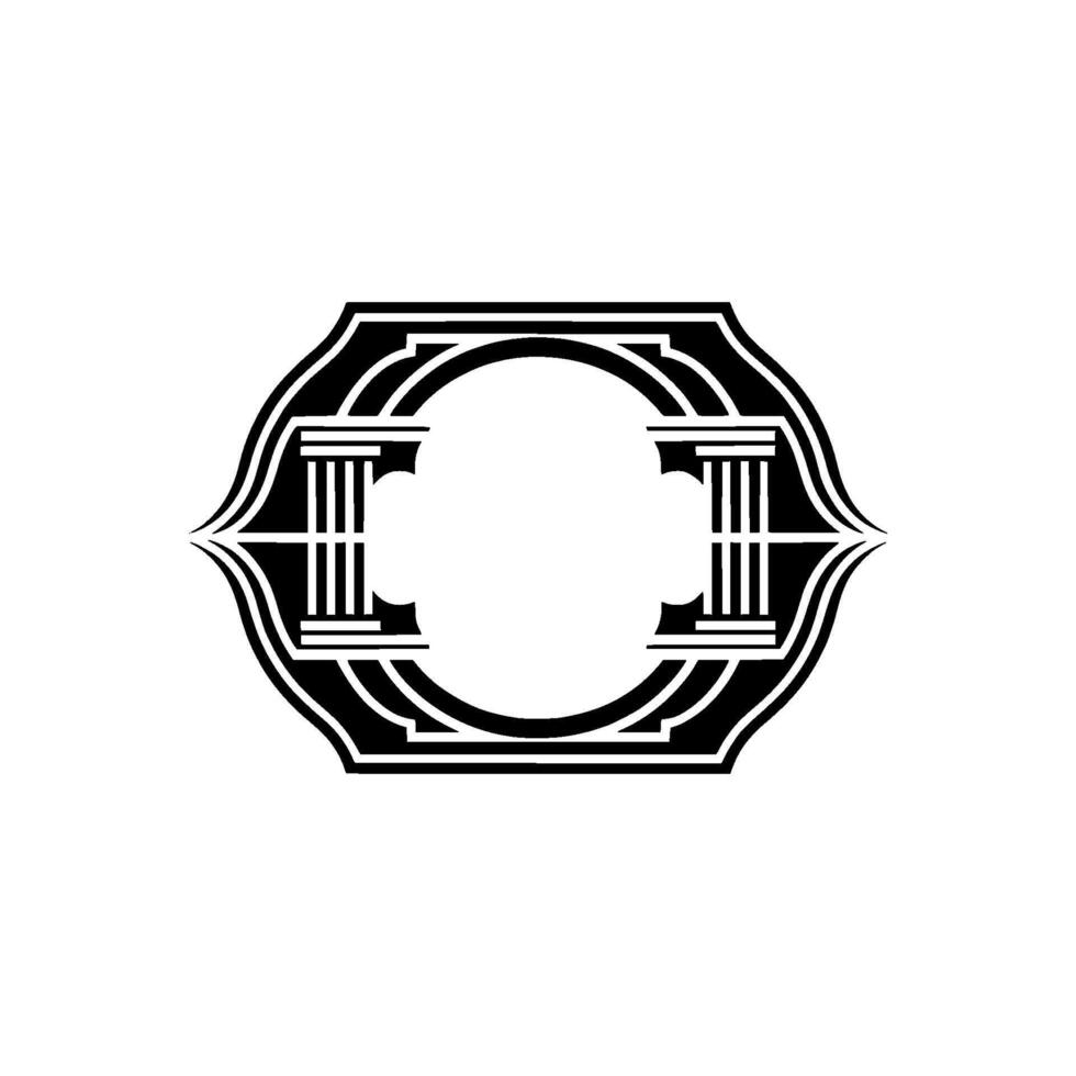 Geometric Letter O with Classical Columns Vintage Element vector