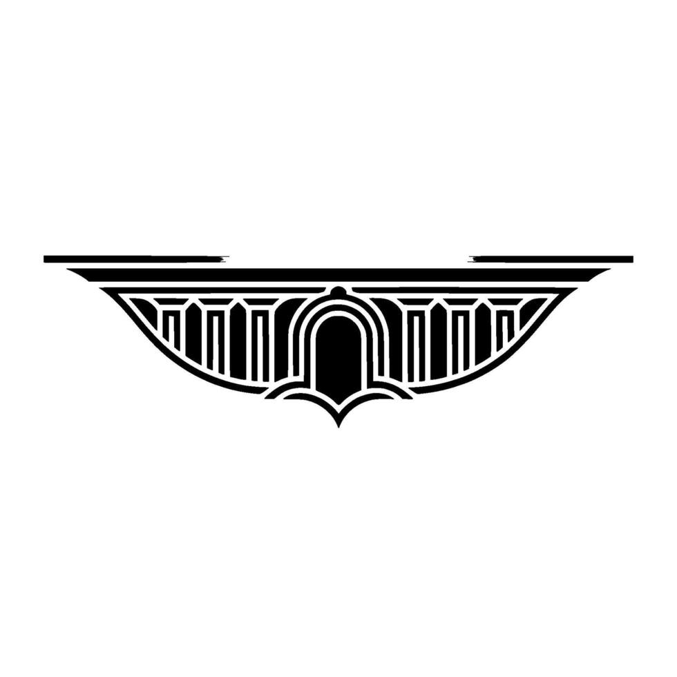 Art Deco Winged Ornament, Geometric, Line art vector