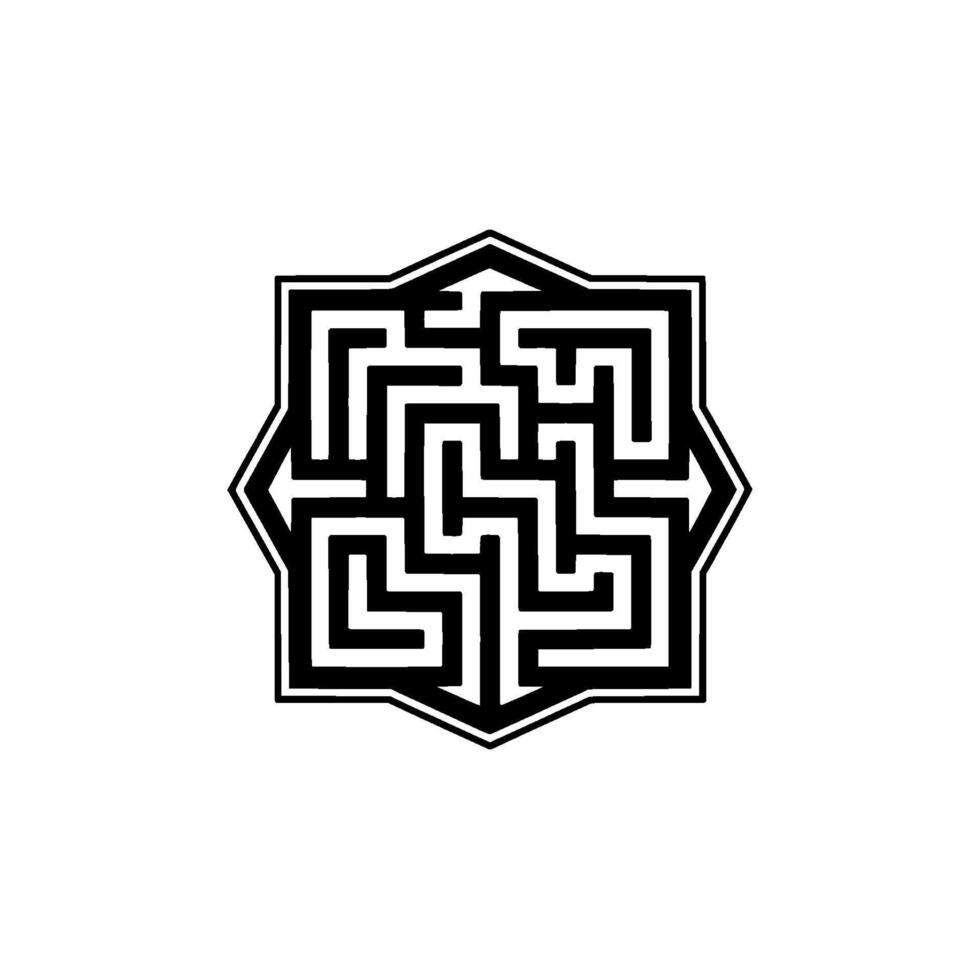 Geometric Labyrinth, Hexagonal Emblem, Intricate vector