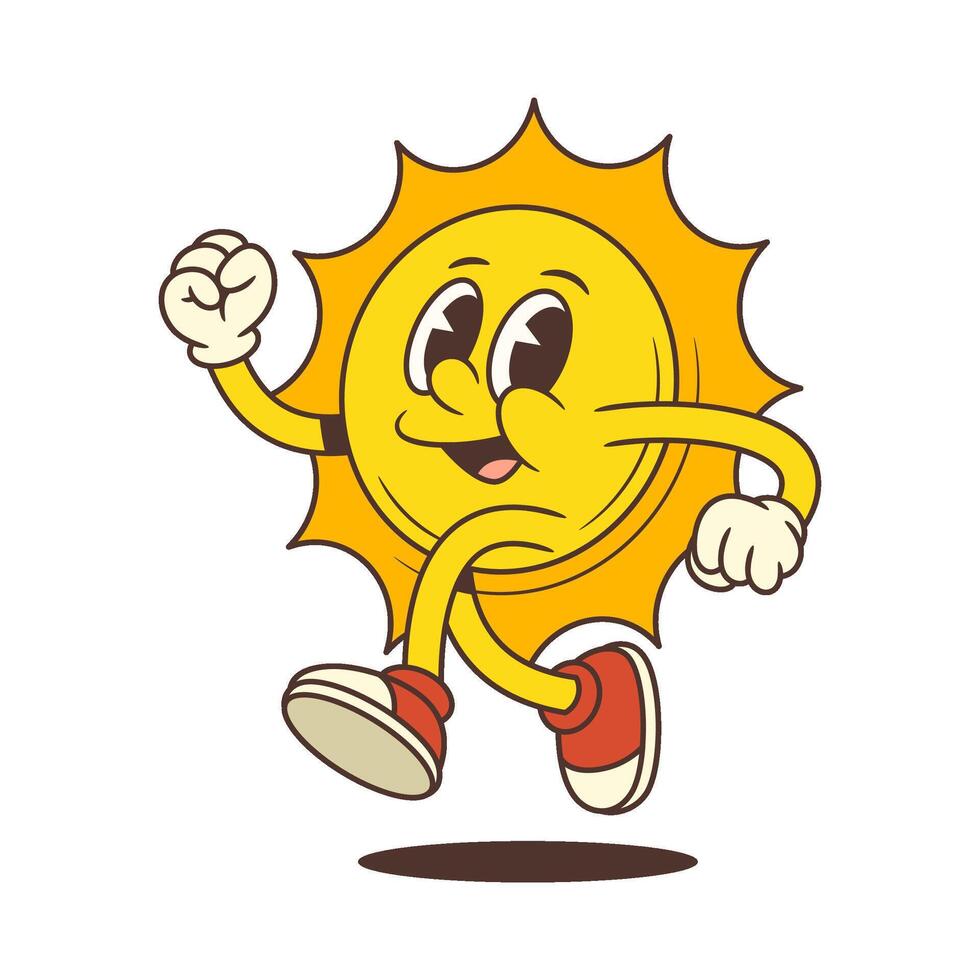 Cartoon sun character running happily vector