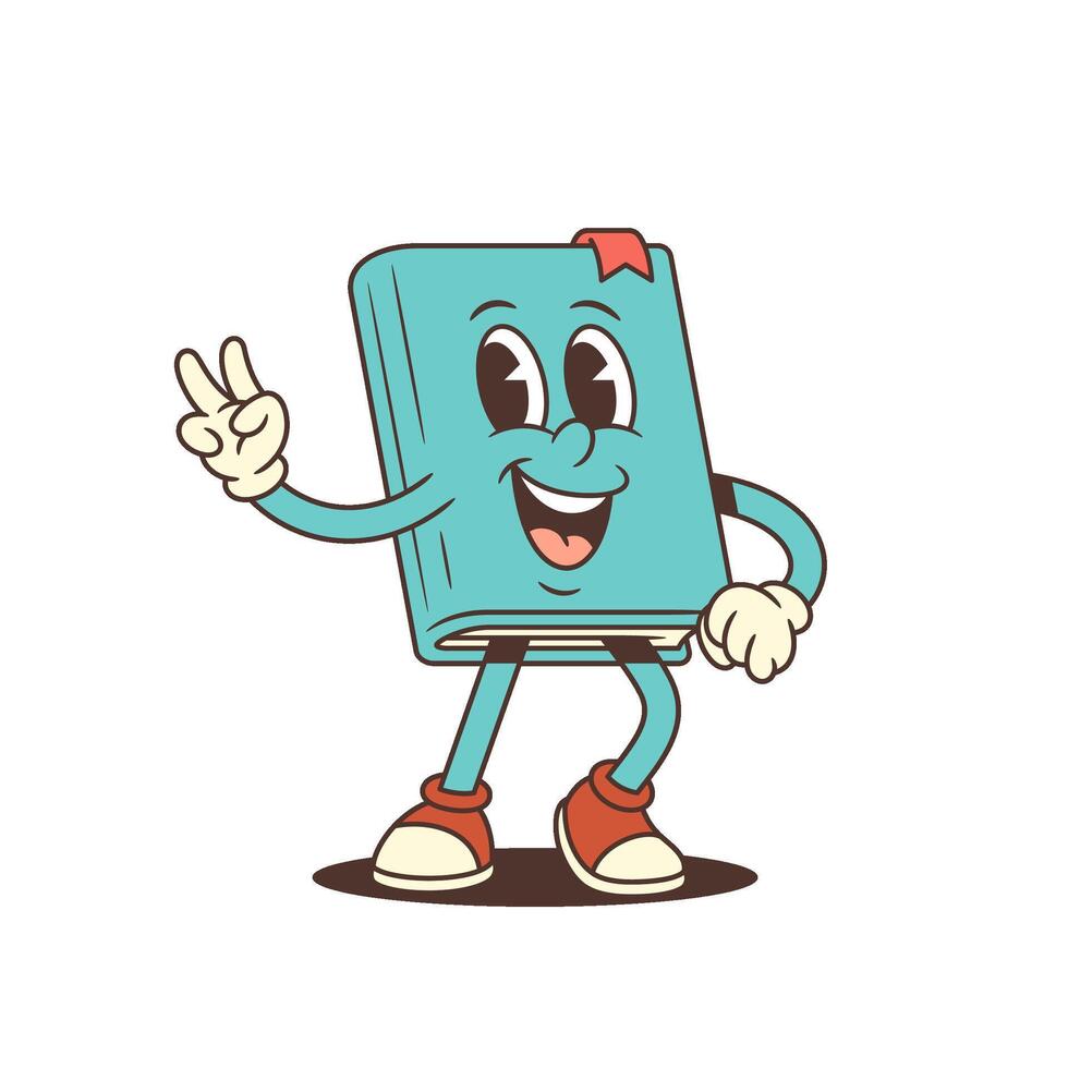 Cartoon book character smiling and gesturing peace vector