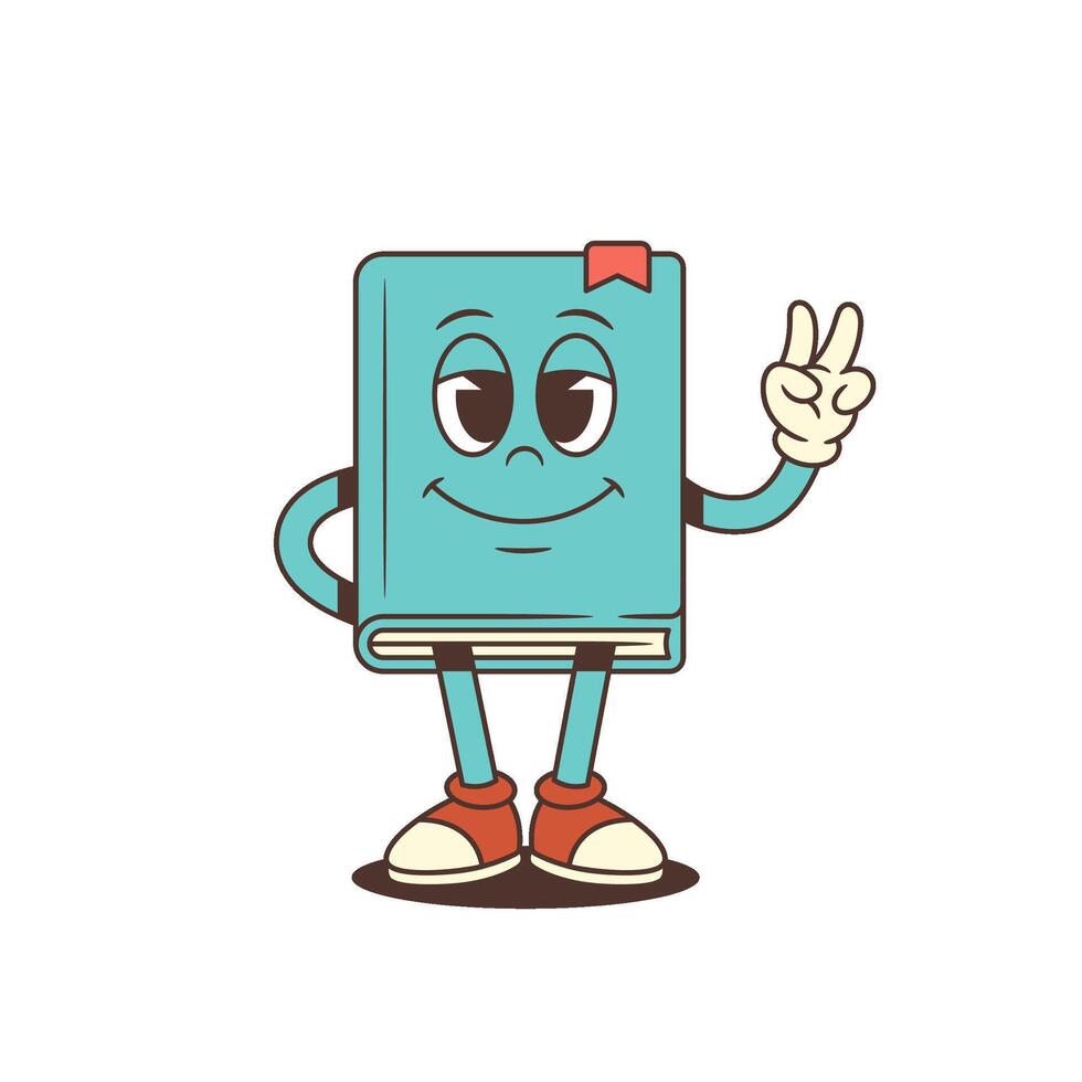 Blue Cartoon Book Mascot Showing Victory Gesture With One Hand Behind Back Illustration vector