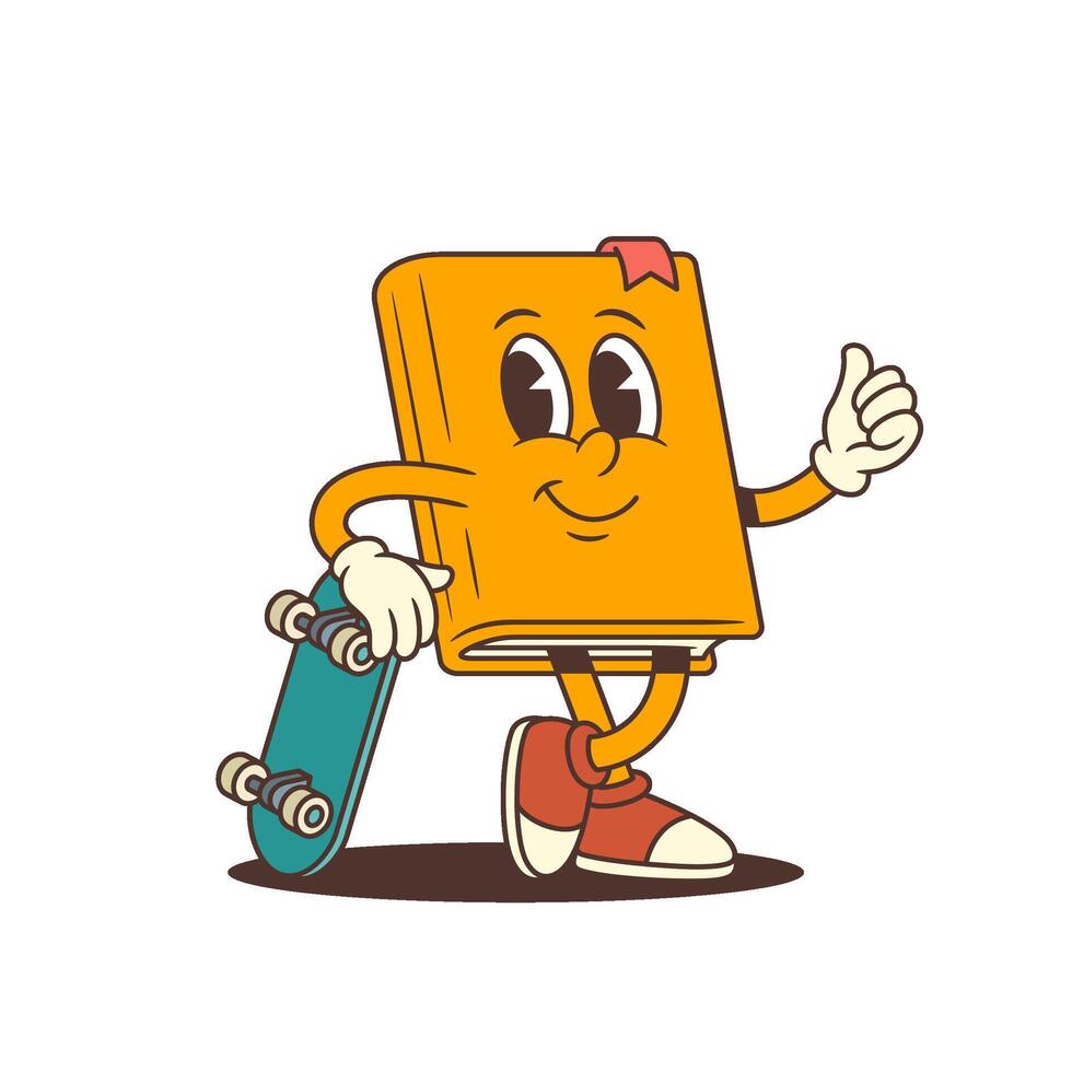 Cartoon book character with skateboard vector