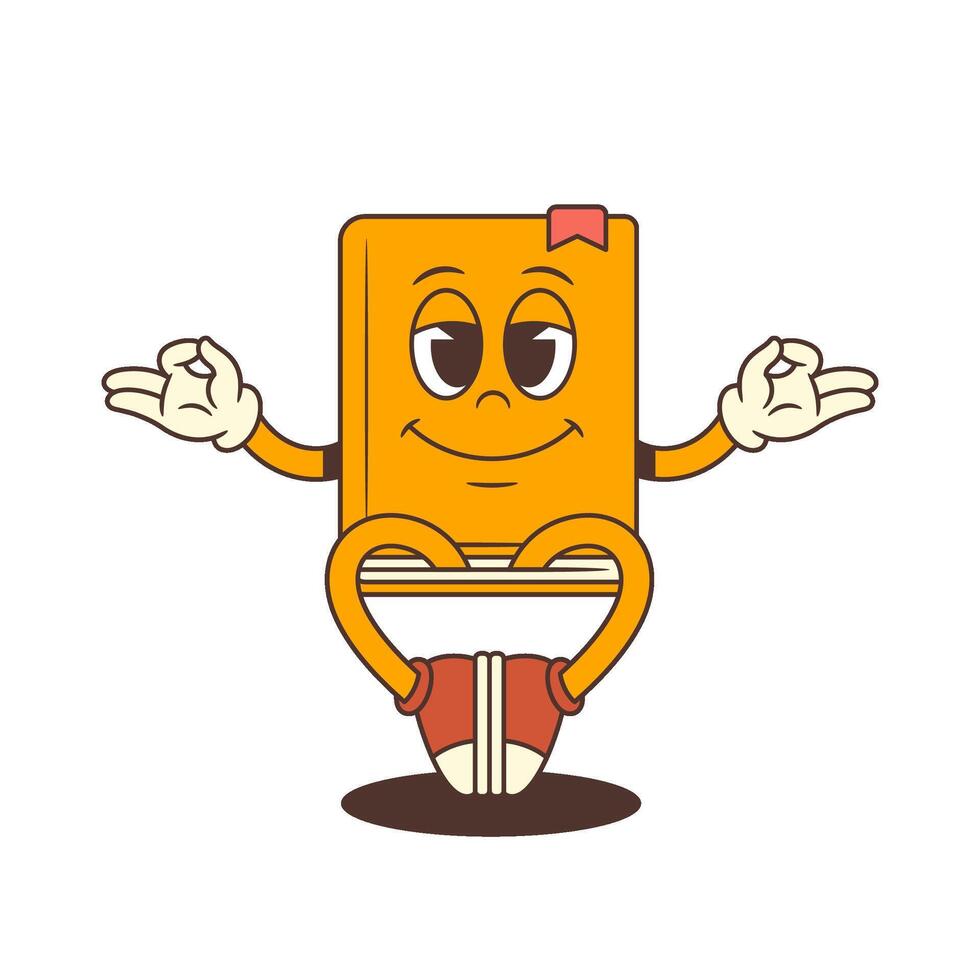 Funny Cartoon Book Mascot Meditating With Peaceful Smile And Relaxed Face Expression Illustration vector