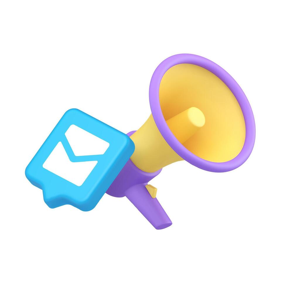 3d Realistic Icon With Email Symbol And Loudspeaker For Digital Promotion And Business Marketing Design vector