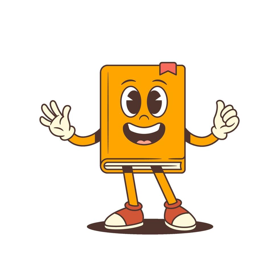 Orange Happy Cartoon Book Mascot Looking Forward Showing Thumbs Up Positive Educational Character vector