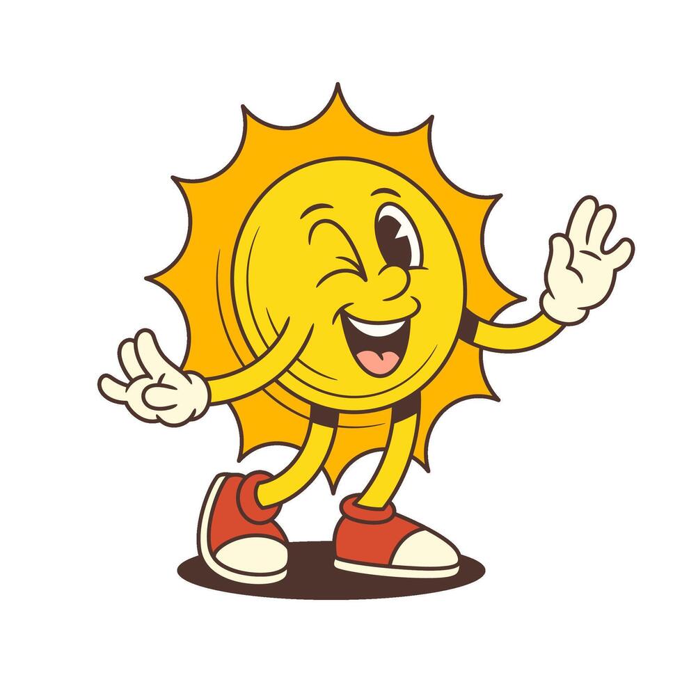 Happy Cartoon Sun Mascot Winking Waving Dancing Smiling Illustration vector