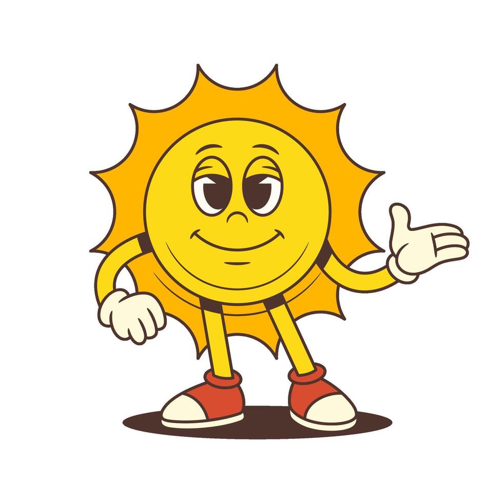 Peaceful Cartoon Sun Mascot Smiling And Showing Inviting Hand Gesture Illustration vector