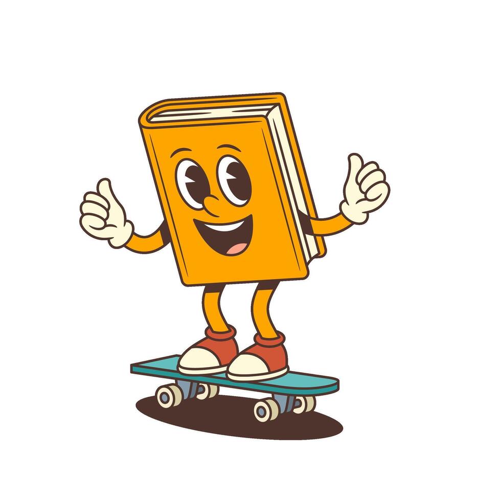 Funny Cartoon Orange Book Character Riding Skateboard And Showing Thumbs Up Gesture Illustration vector