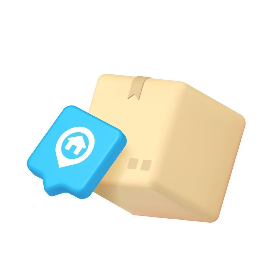 3d Icon Realistic Illustration Of Delivery Parcel With Location Pointer For Modern Business Design vector