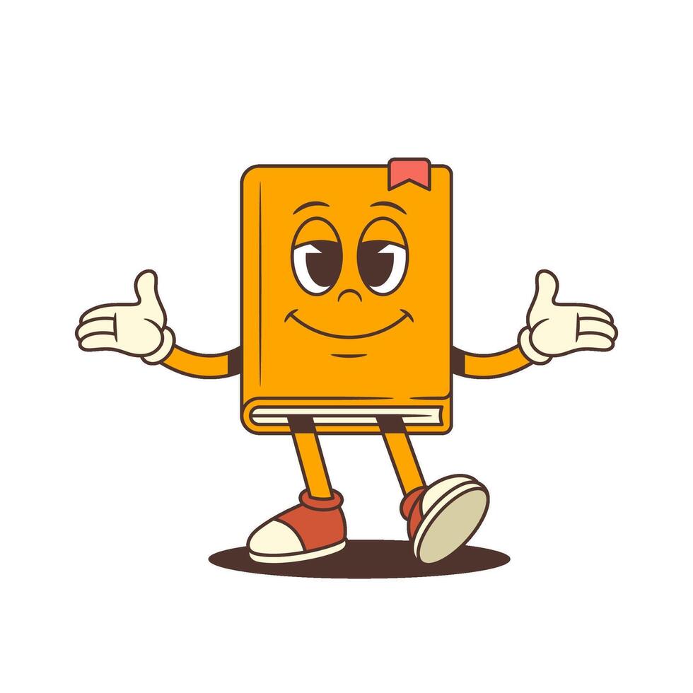 Cheerful Cartoon Book Mascot With Open Arms In Friendly Welcoming Pose Smiling Character Illustration vector