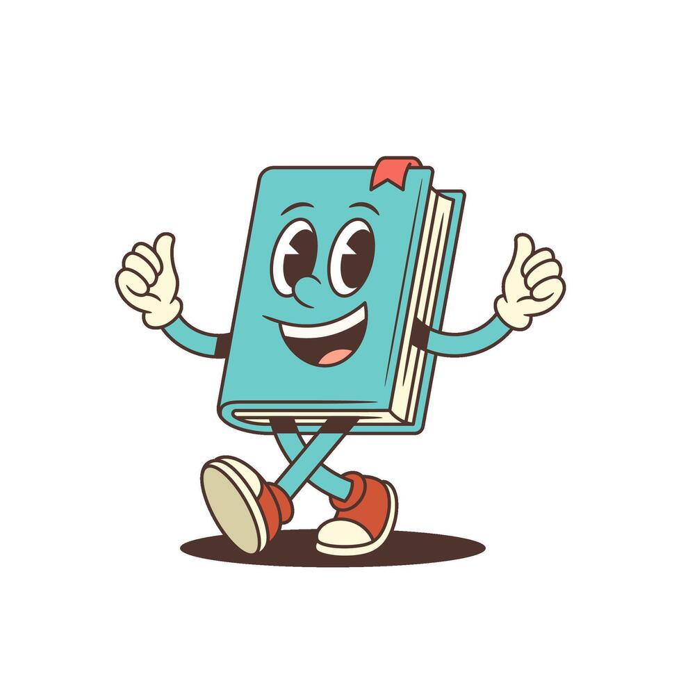 cartoon book character walking happily vector