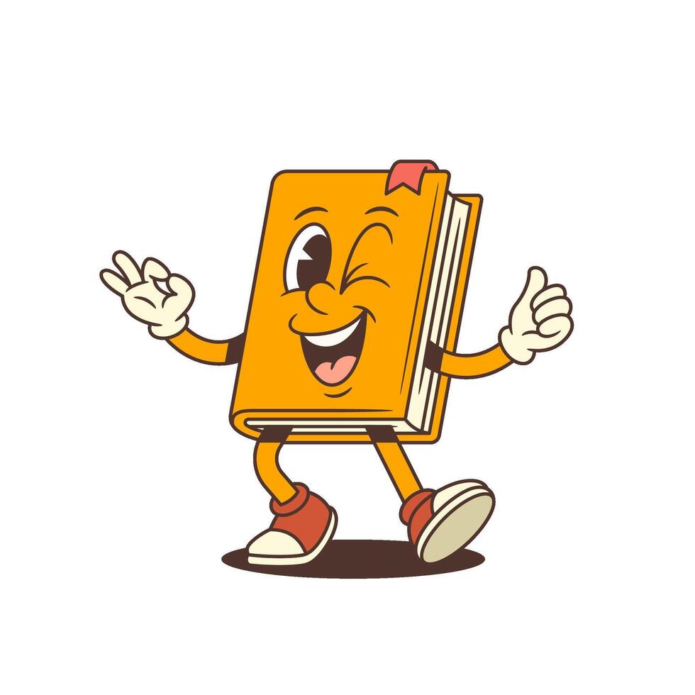 Cartoon book character walking animated vector