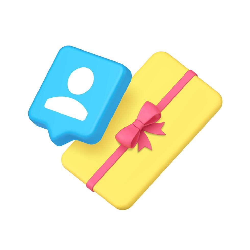 3d Realistic Icon With Gift Card Ribbon And Customer Symbol For Loyalty And Marketing Campaigns vector